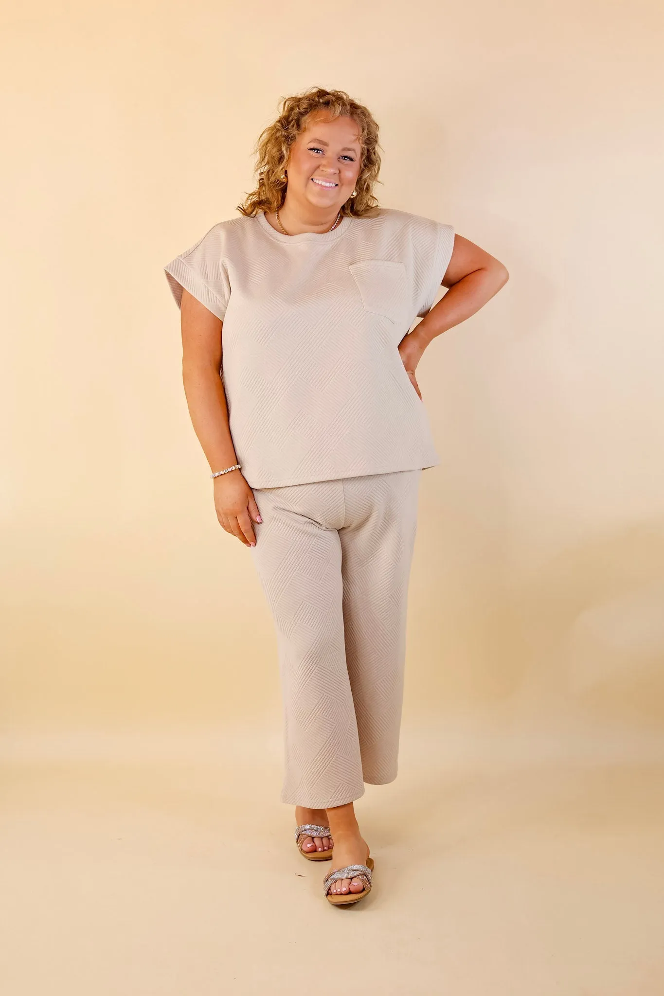 Glamour on the Go Textured Wide Leg Pant in Cream