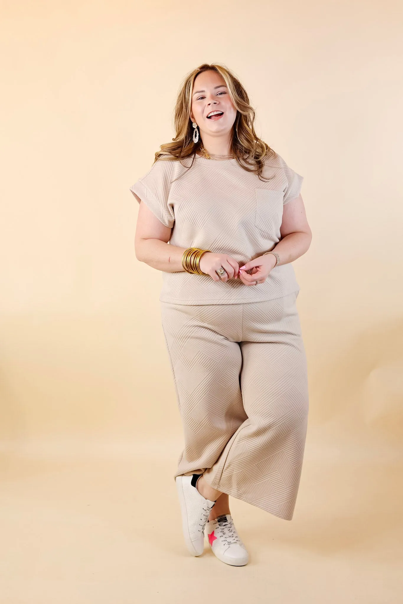 Glamour on the Go Textured Wide Leg Pant in Cream