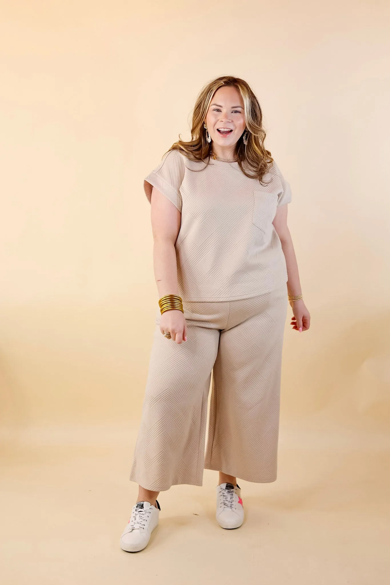 Glamour on the Go Textured Wide Leg Pant in Cream
