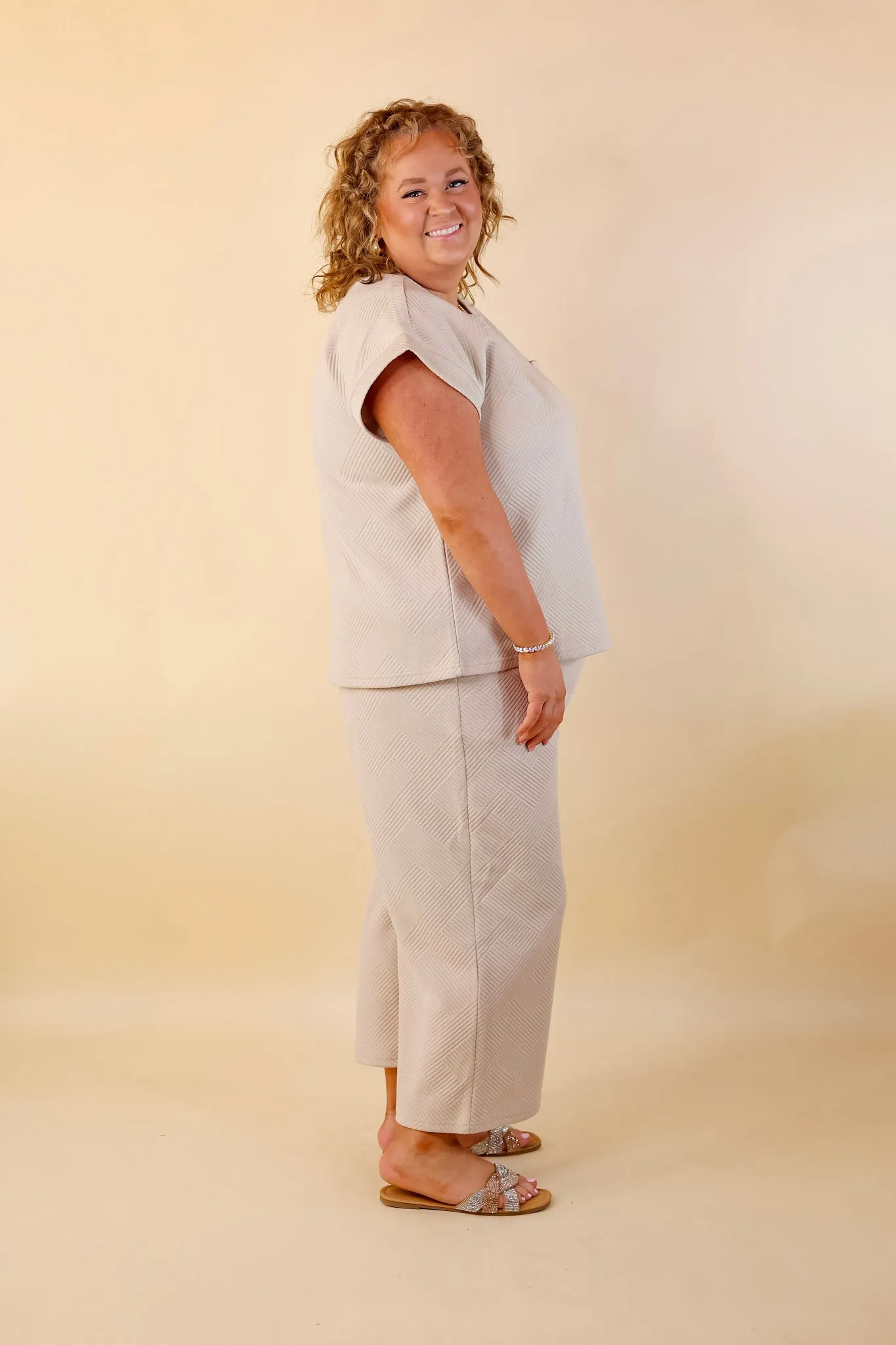 Glamour on the Go Textured Wide Leg Pant in Cream