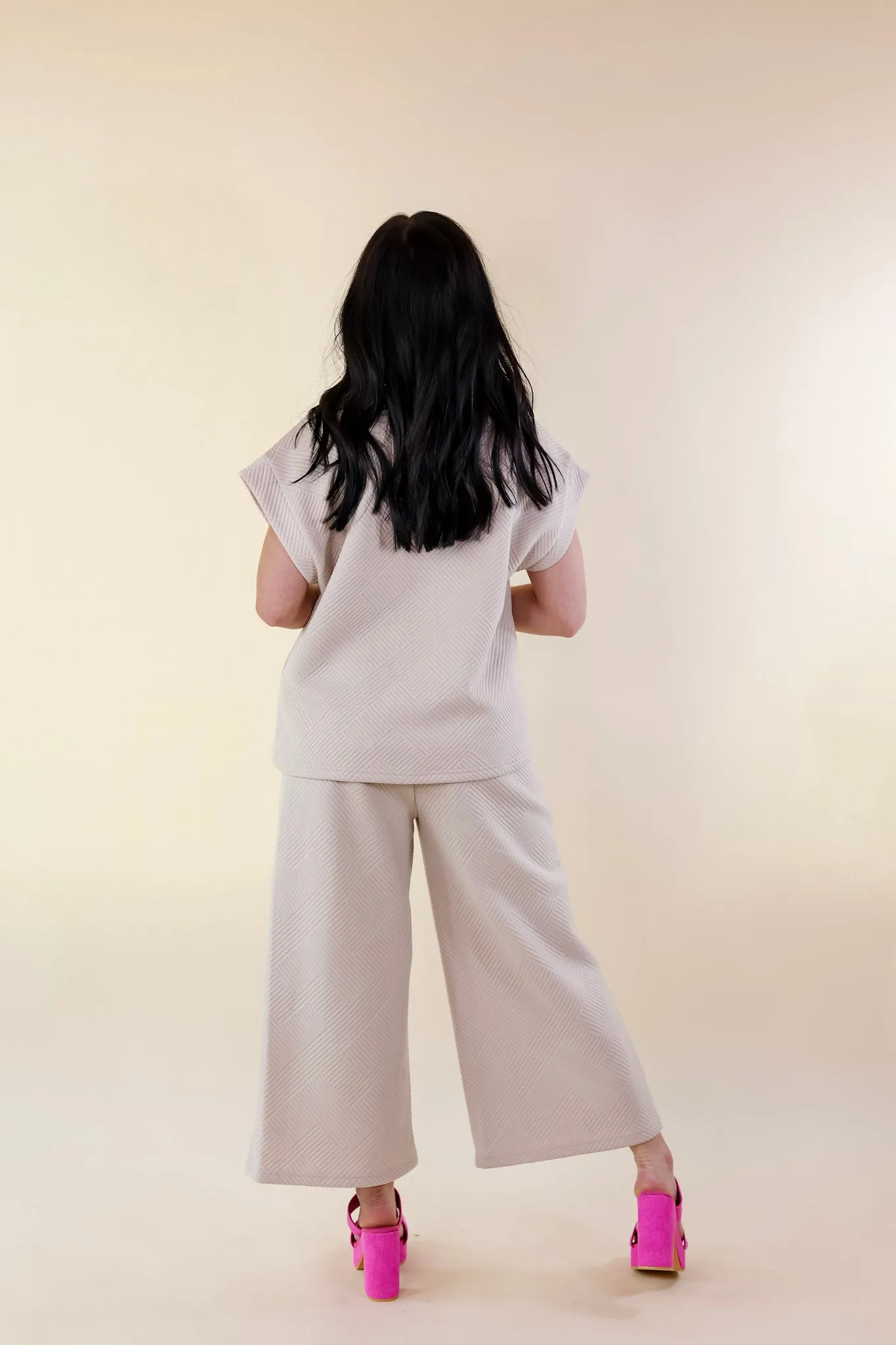 Glamour on the Go Textured Wide Leg Pant in Cream