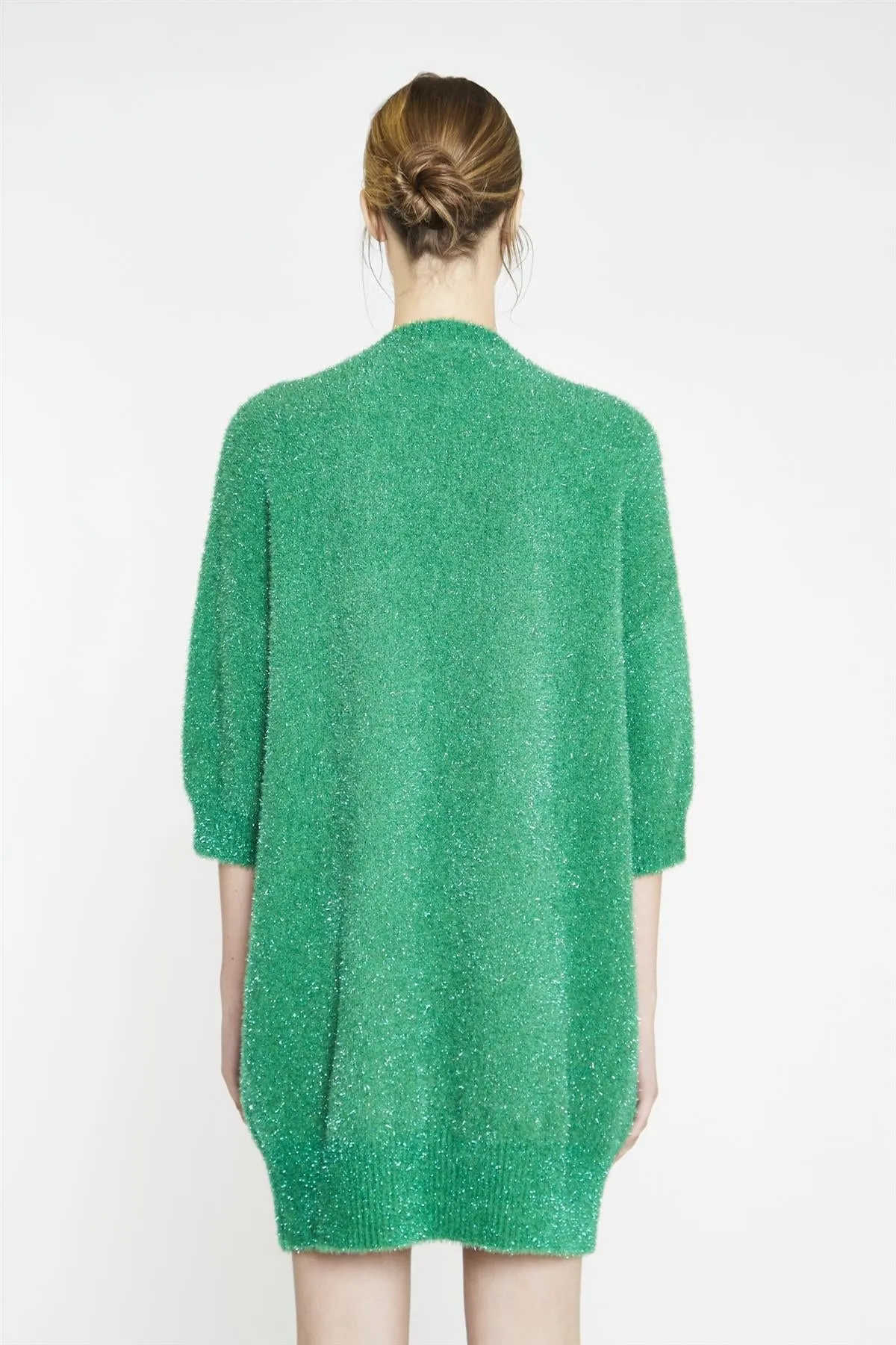 Green White Glitter Heart Sweater Mini-Dress