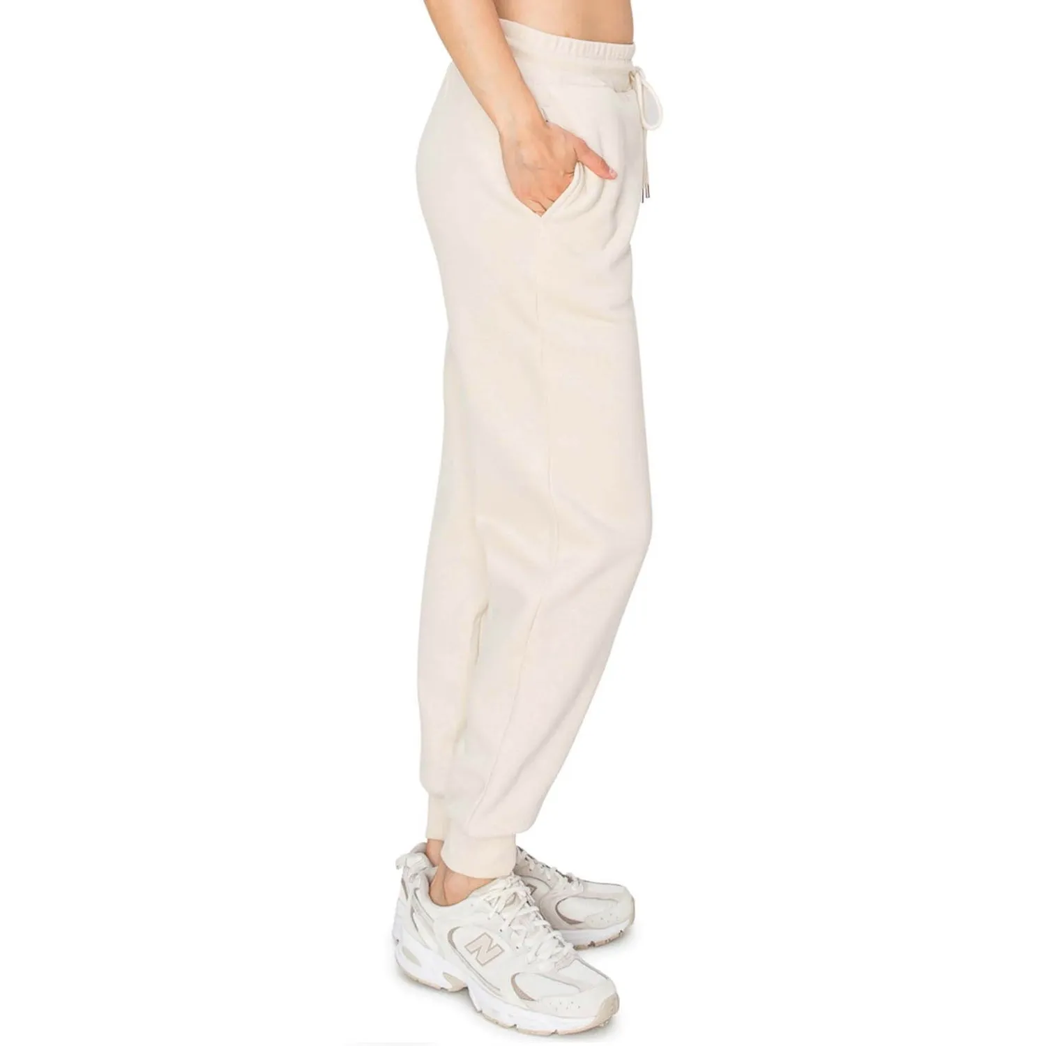 High Waisted Jogger Sweatpants With Los Angeles Embroidery - Oatmeal