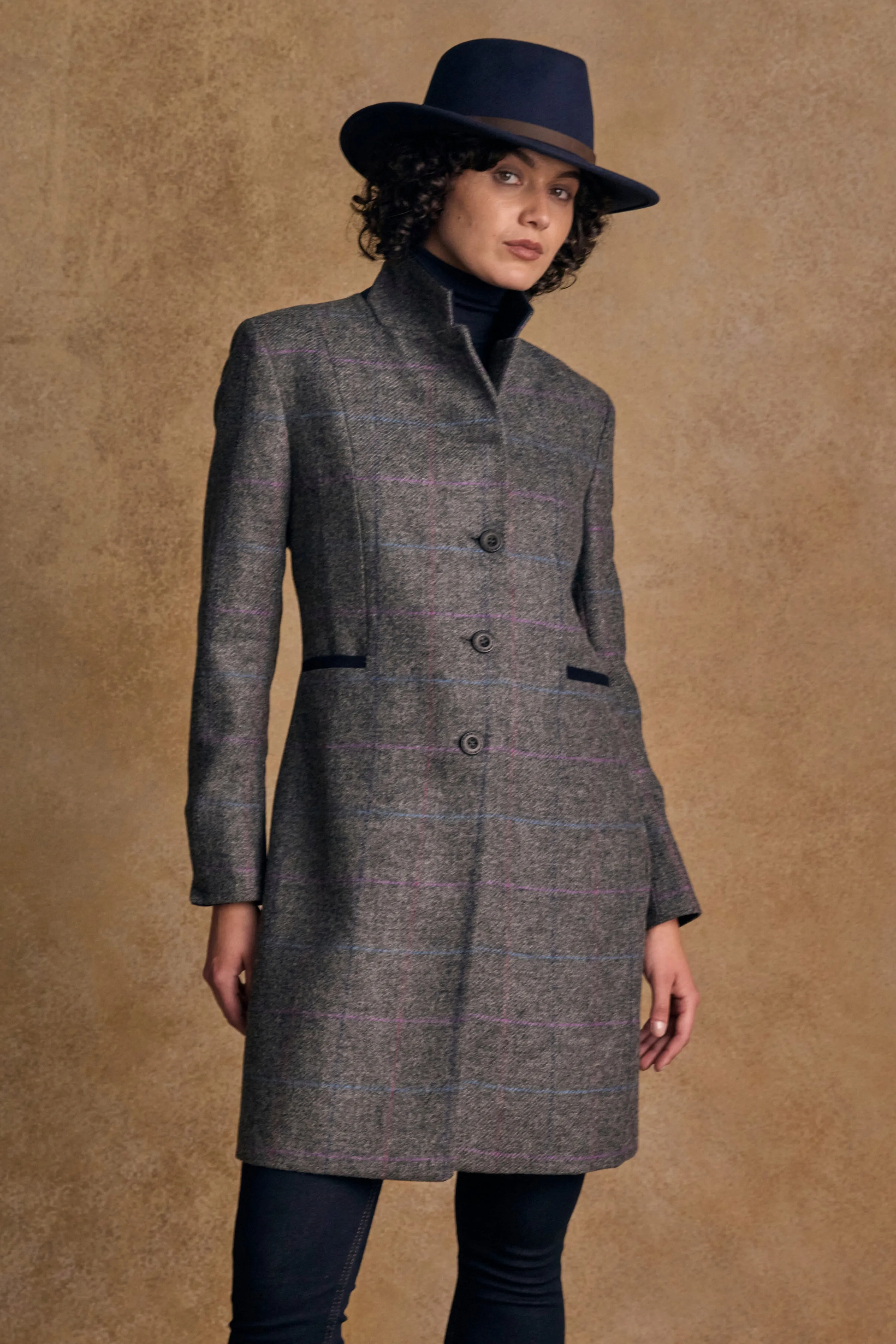 Isabella Tweed Coat - Grey Windowpane