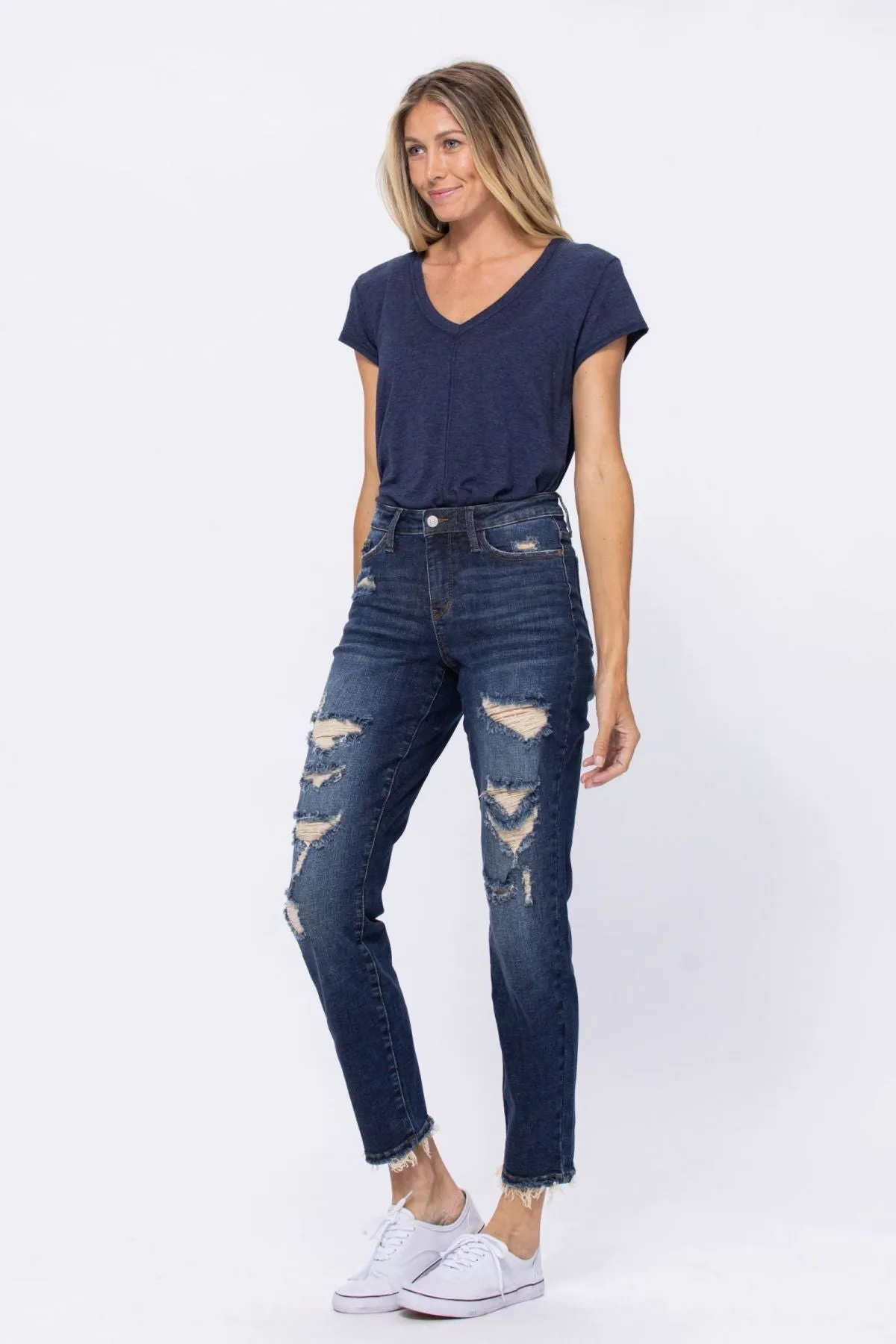 Judy Blue Mid-Rise Distressed Boyfriend Jeans