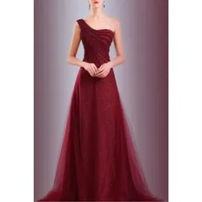 Ketty More Women Fascinating One-Shoulder Neck Sleeveless Slim Waist Reddish Colored Lovely Gown Dress-KMWDC4460