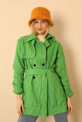 KKT Jakar Fabric Onion Pattern Women Trench Coat-Green - Daugavpils