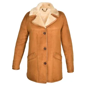 Ladies April Suede Sheepskin Coat - Tan