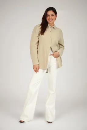 Lightweight cotton gauze button down shirt in pale olive grey