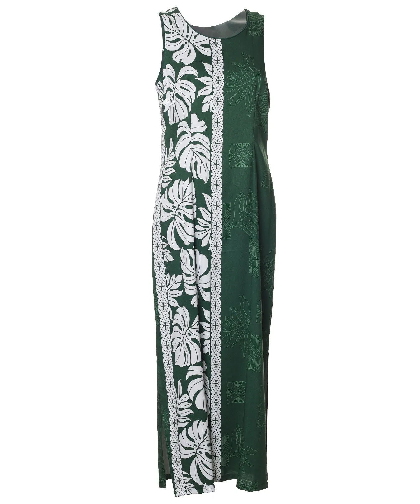Long Maxi Hawaiian Dress Prince Kuhio Green