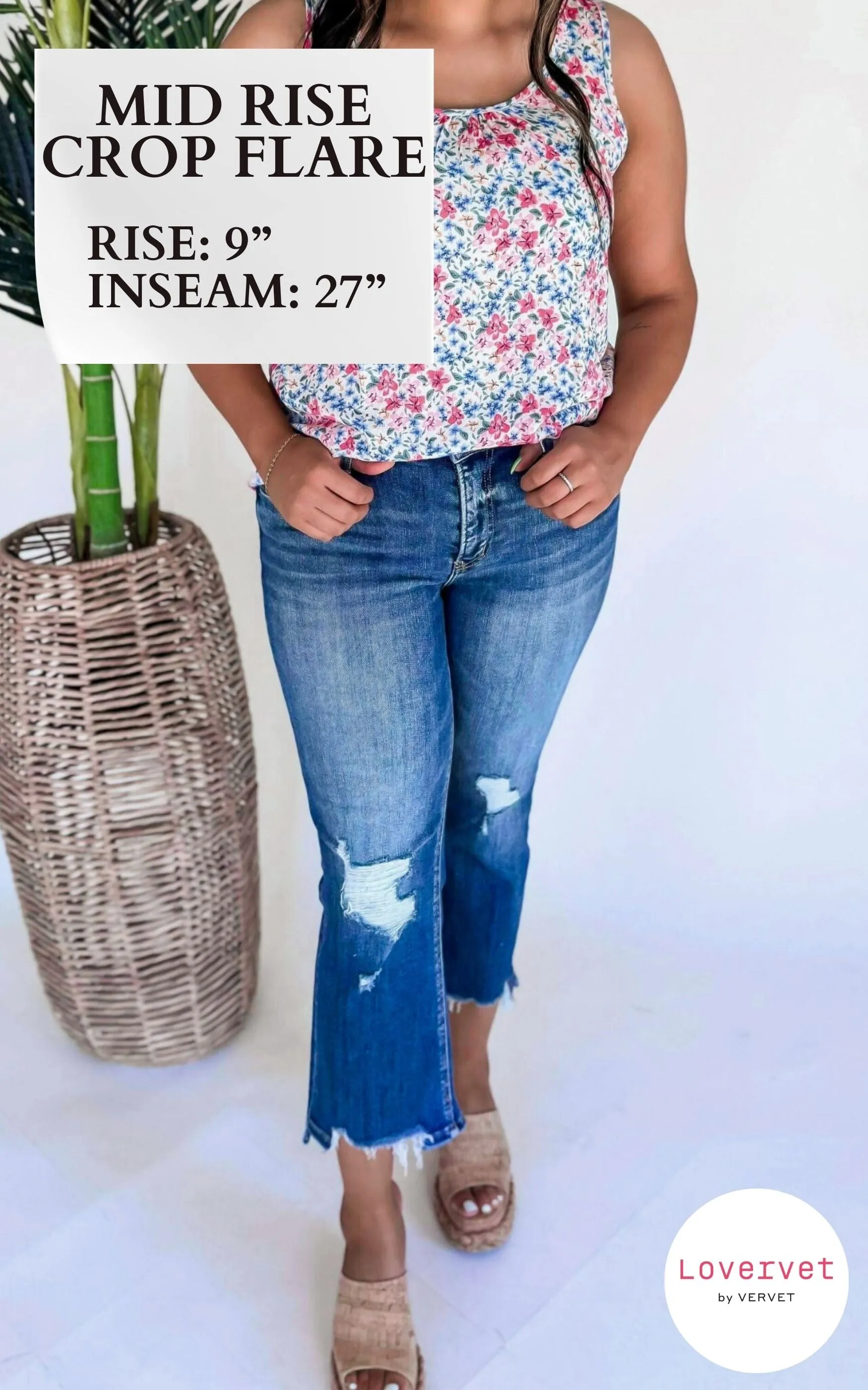 LOVERVET|Spellbound Mid Rise Slant Step Crop Flare Denim Jeans (REG/CURVY)
