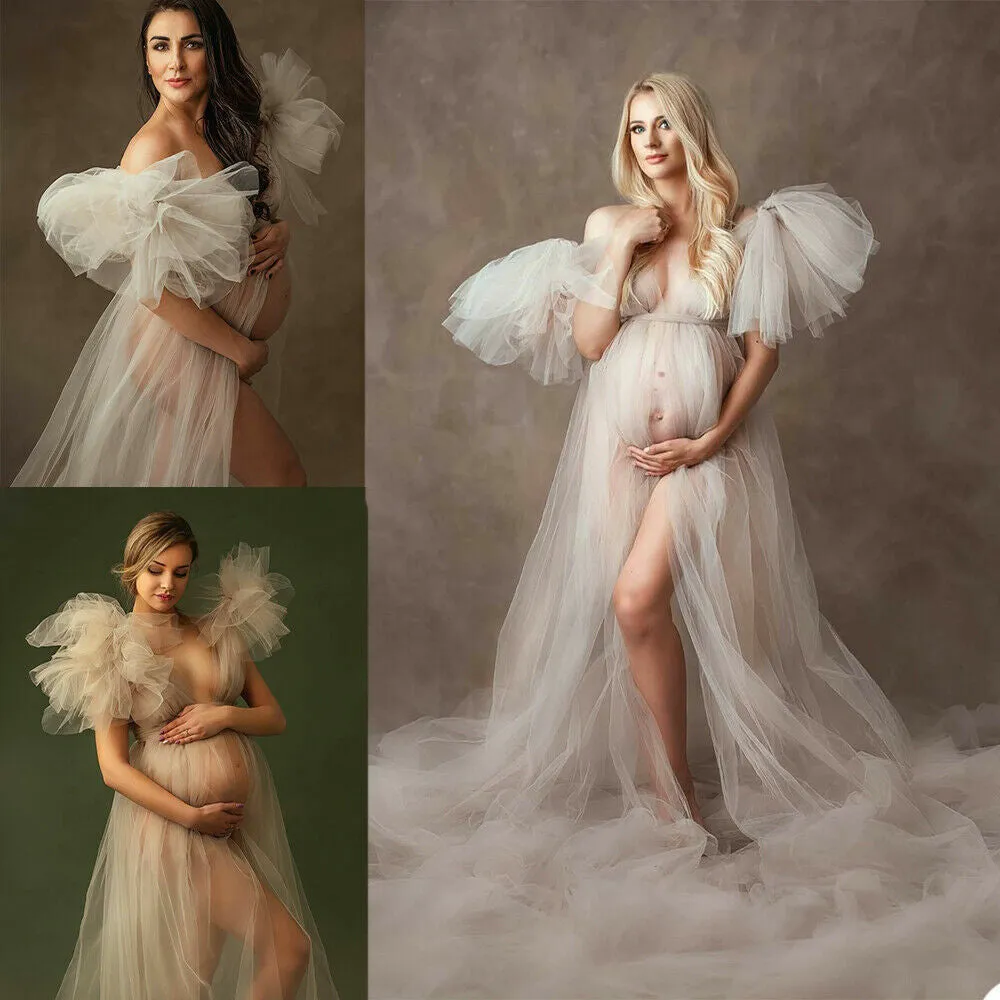 Luxury See-through Tulle Maternity Photoshoot Gown W1023