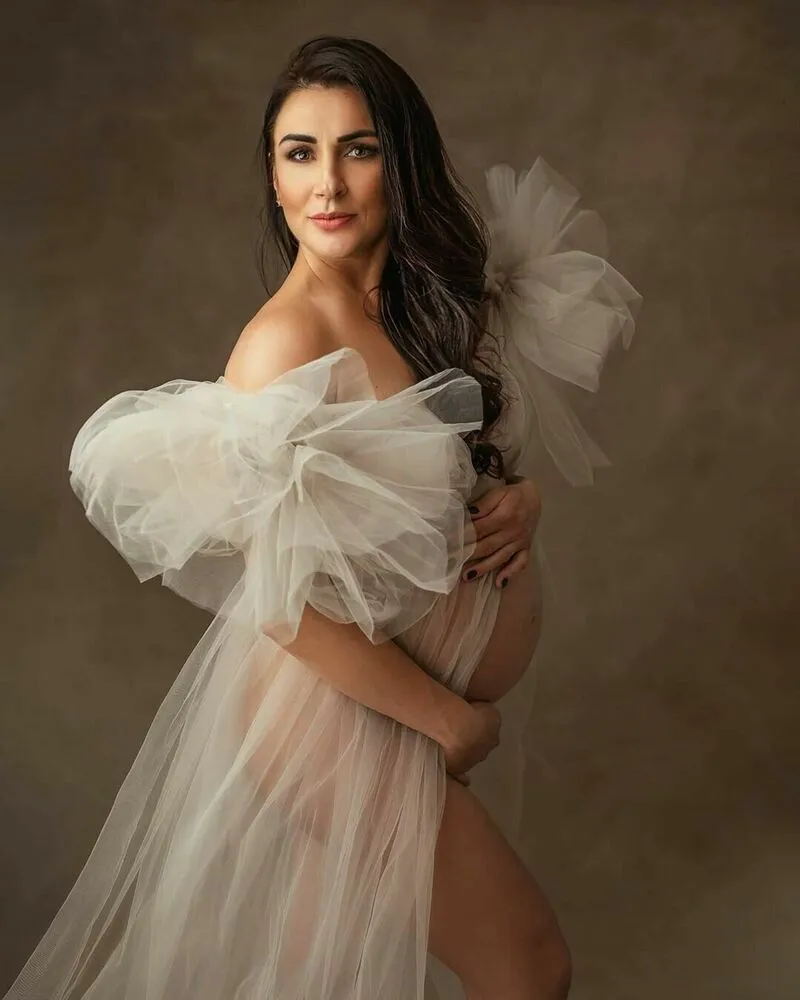 Luxury See-through Tulle Maternity Photoshoot Gown W1023