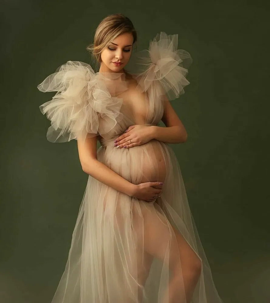 Luxury See-through Tulle Maternity Photoshoot Gown W1023