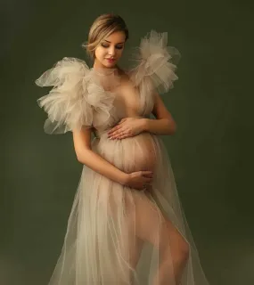 Luxury See-through Tulle Maternity Photoshoot Gown W1023