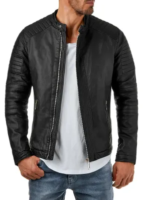 Men's Black Genuine Leather Padded Biker Jacket