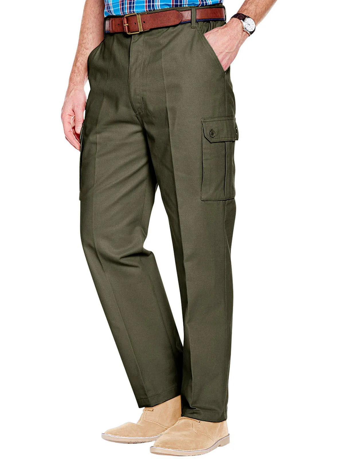 Mens Khaki Pure Cotton Cargo Trousers