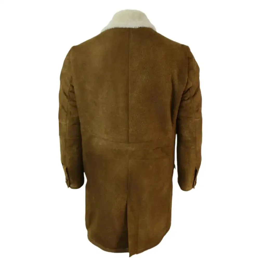 Men's Vintage Tan Brown Shearling Sheepskin Overcoat - Classic Warmth