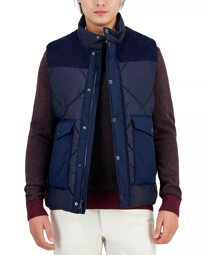 Michael Kors Men's Quilted Corduroy Trim Vest Coat Midnight Blue XL
