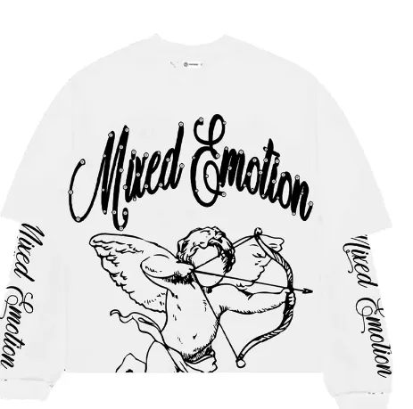 MIXED EMOTION T-Shirt - “Blur” Thermal Long Sleeve-WHITE
