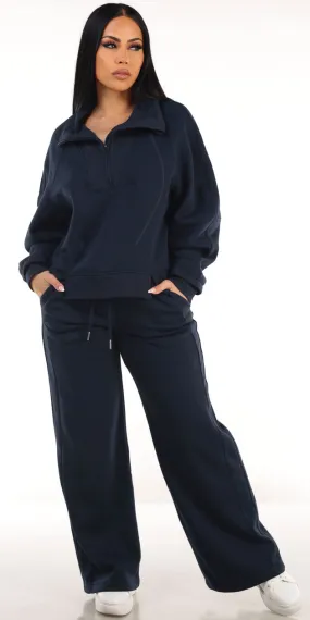 Navy Fleece Sweatpants Set