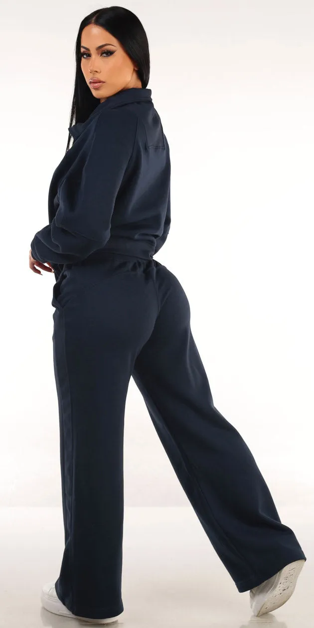 Navy Fleece Sweatpants Set