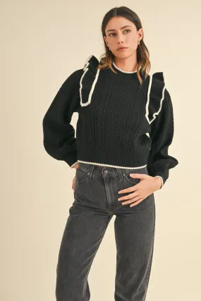 Nightfall Black Ruffle Sweater