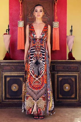 Orange Tribal Print Maxi Dress