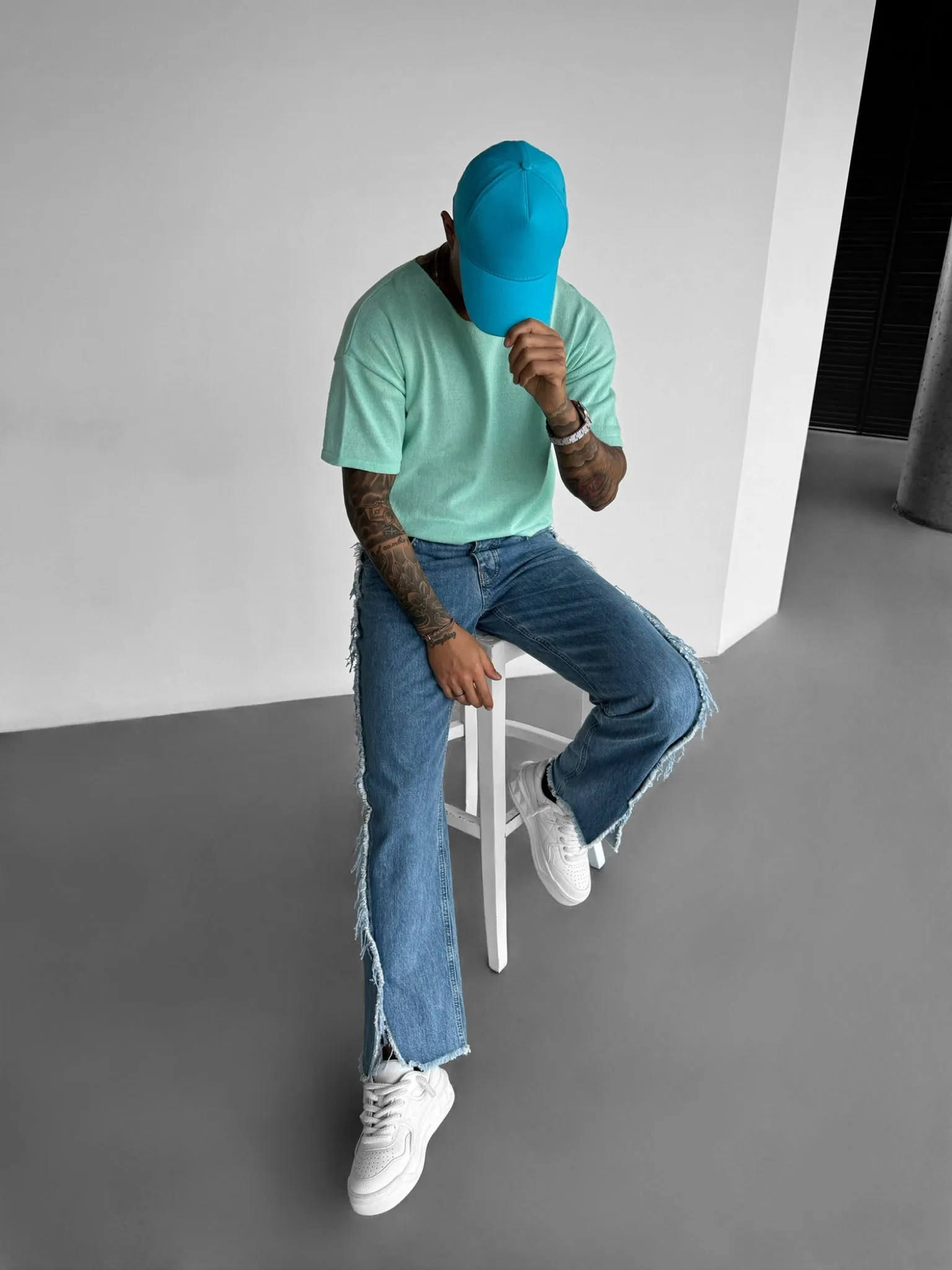 Oversize Thin Knit T-shirt - Babyblue