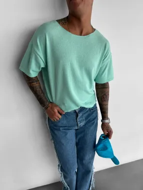 Oversize Thin Knit T-shirt - Babyblue