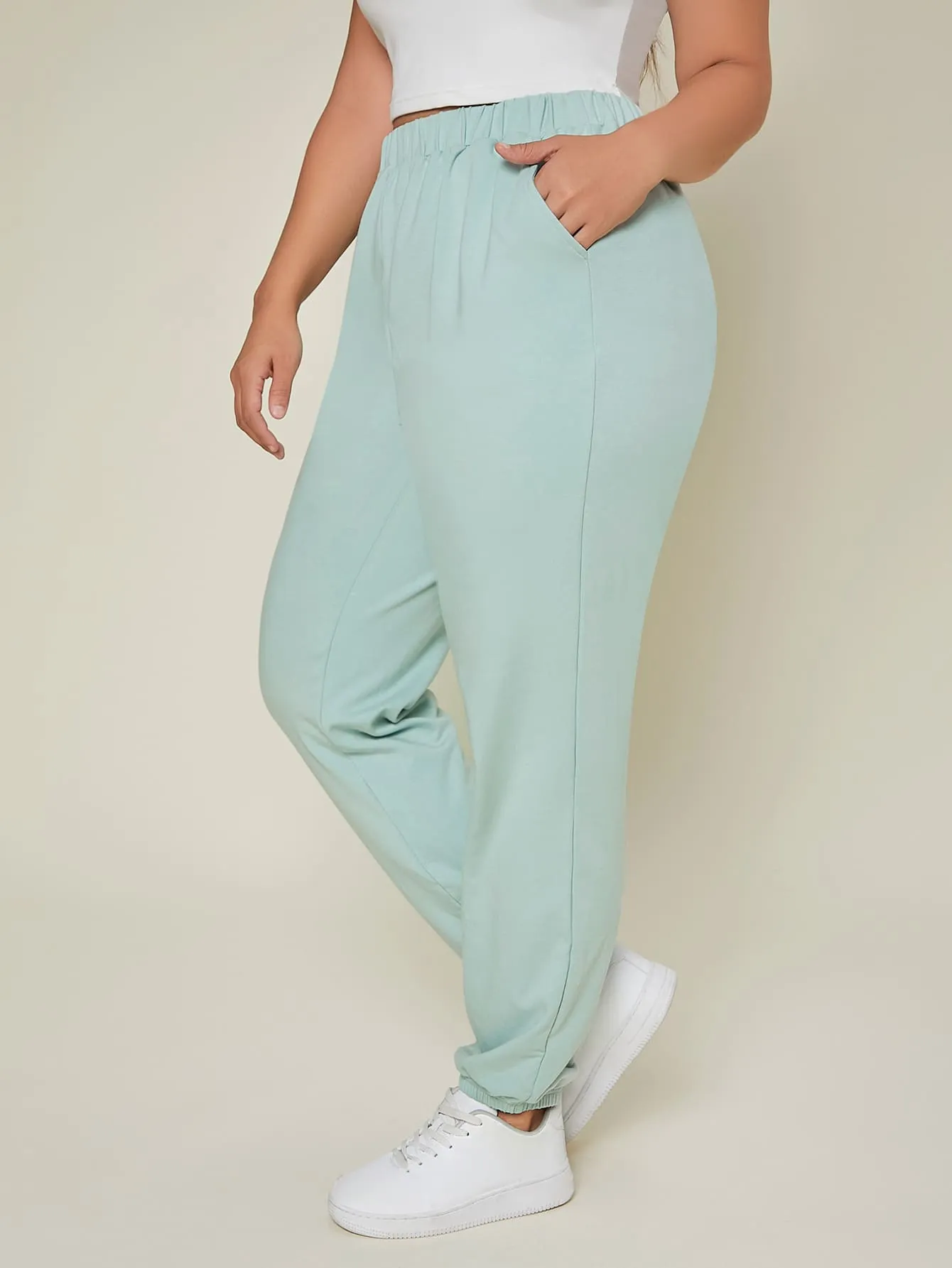 Plain Pocket High Waist Long Plus Size Sweatpants