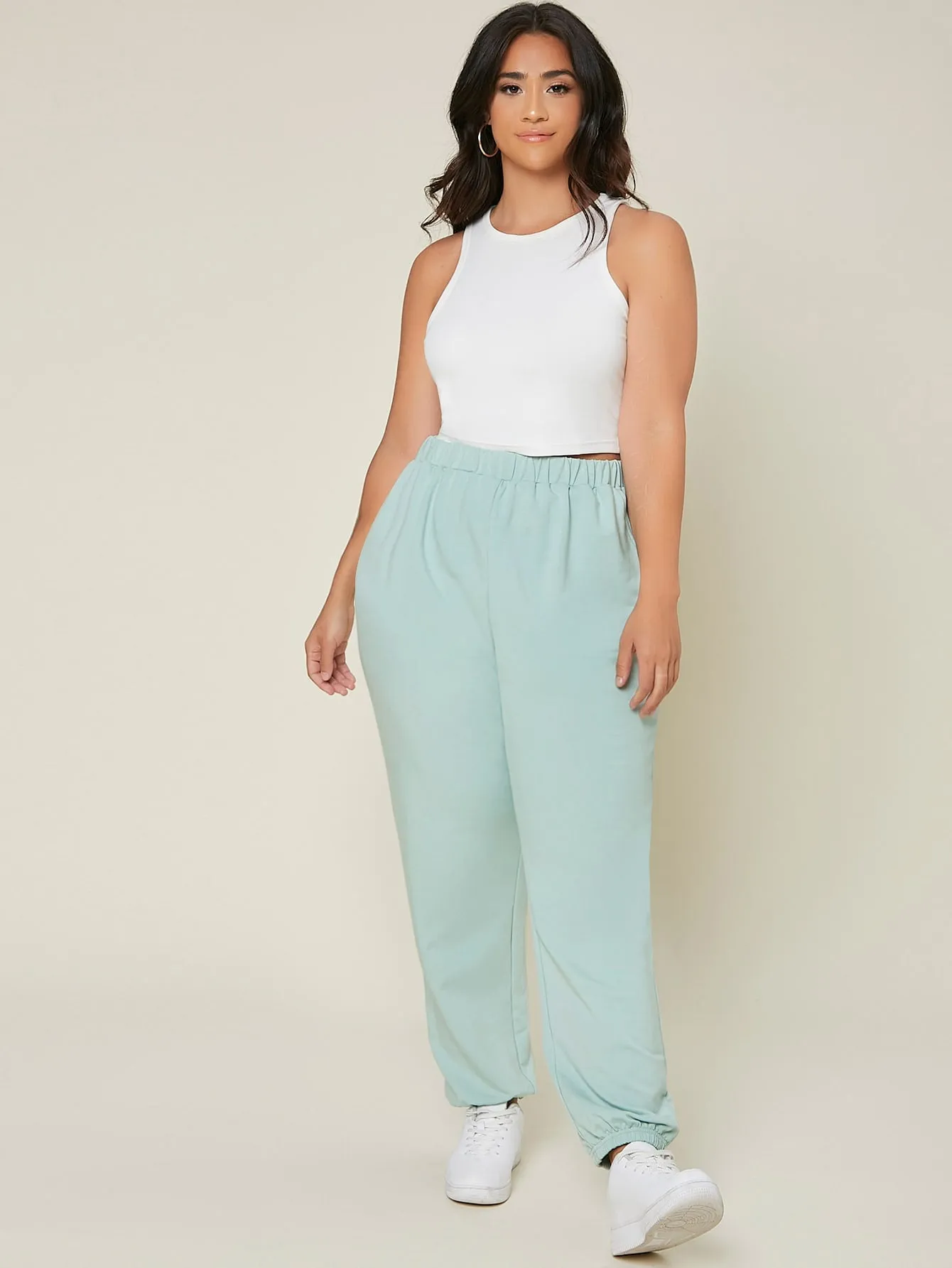Plain Pocket High Waist Long Plus Size Sweatpants