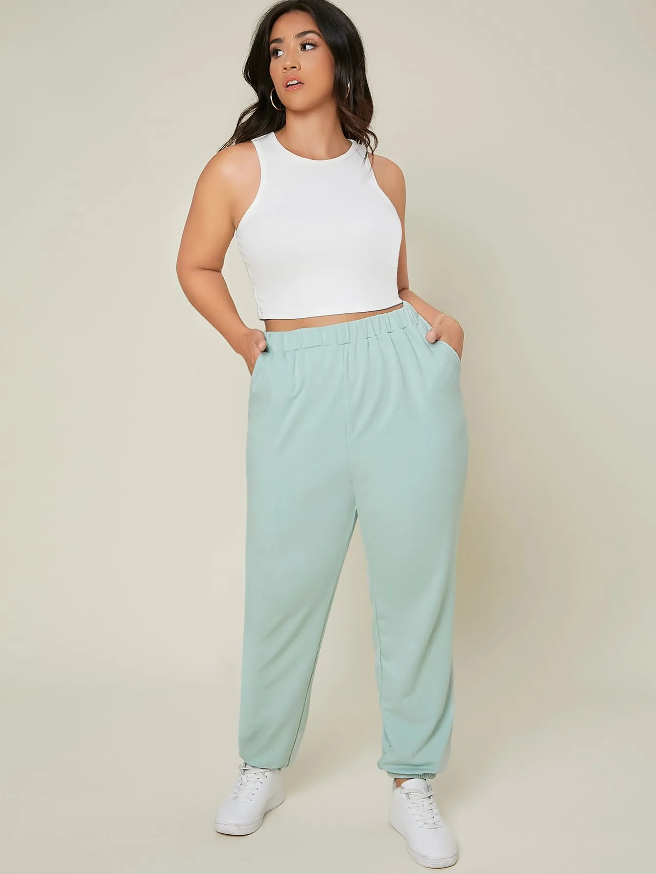 Plain Pocket High Waist Long Plus Size Sweatpants