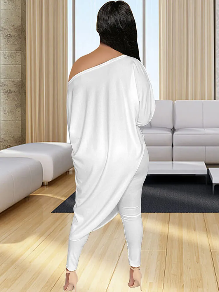 Plus Size Two Piece One Shoulder Top Long Pants