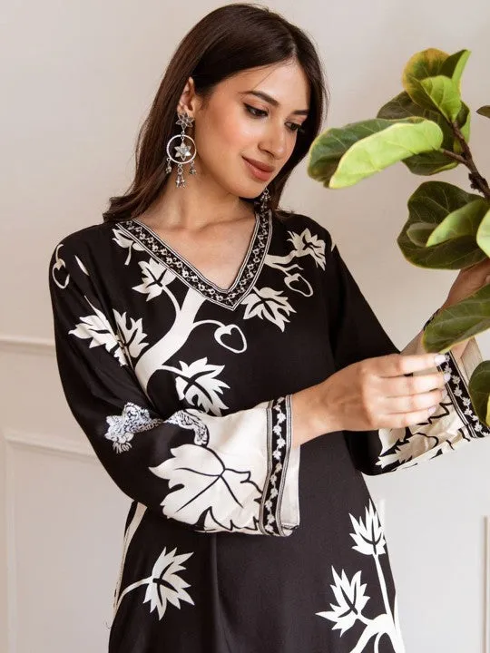 Printed Beads and Stones Pure Cotton Pakistani Style Kurta with Trousers
