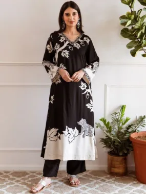 Printed Beads and Stones Pure Cotton Pakistani Style Kurta with Trousers