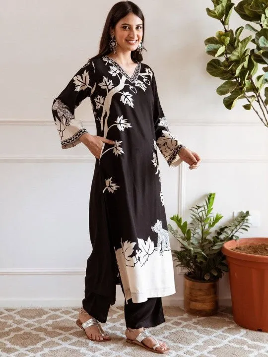 Printed Beads and Stones Pure Cotton Pakistani Style Kurta with Trousers