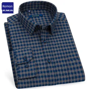 Romon Men's Long Sleeve Flannel Shirt – 2024 New Arrival Casual Lattice Button-Up