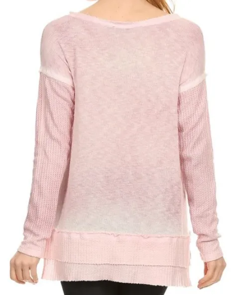 Soft Long Sleeve Knit Tunic Waffle Weave Top