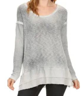 Soft Long Sleeve Knit Tunic Waffle Weave Top