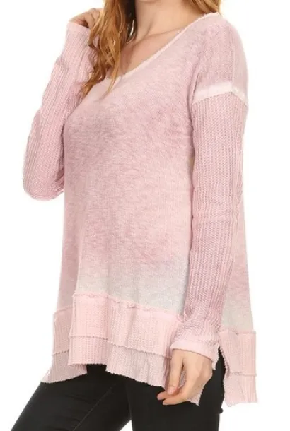 Soft Long Sleeve Knit Tunic Waffle Weave Top