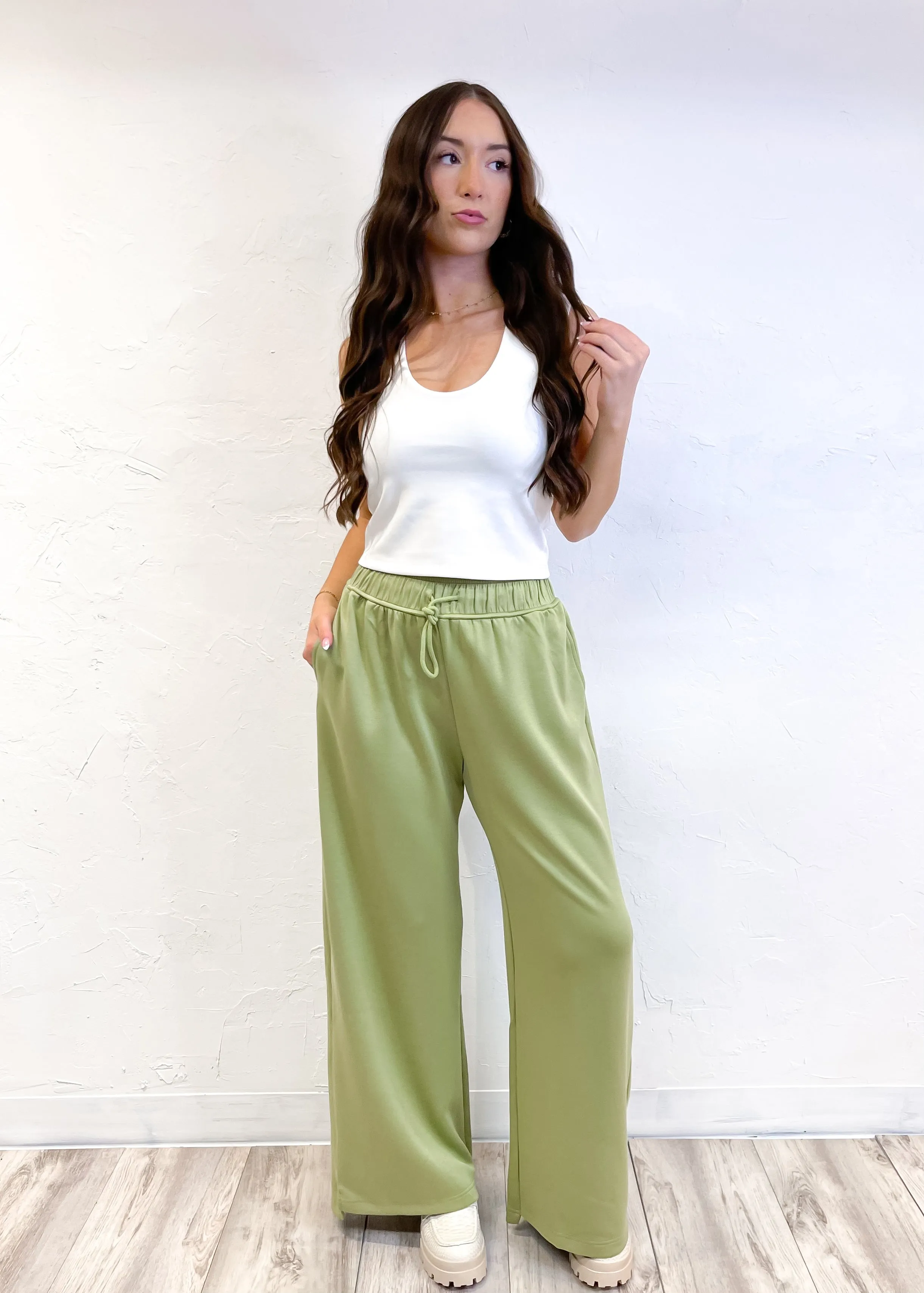Stay For A While Drawstring Pant | Tea Green