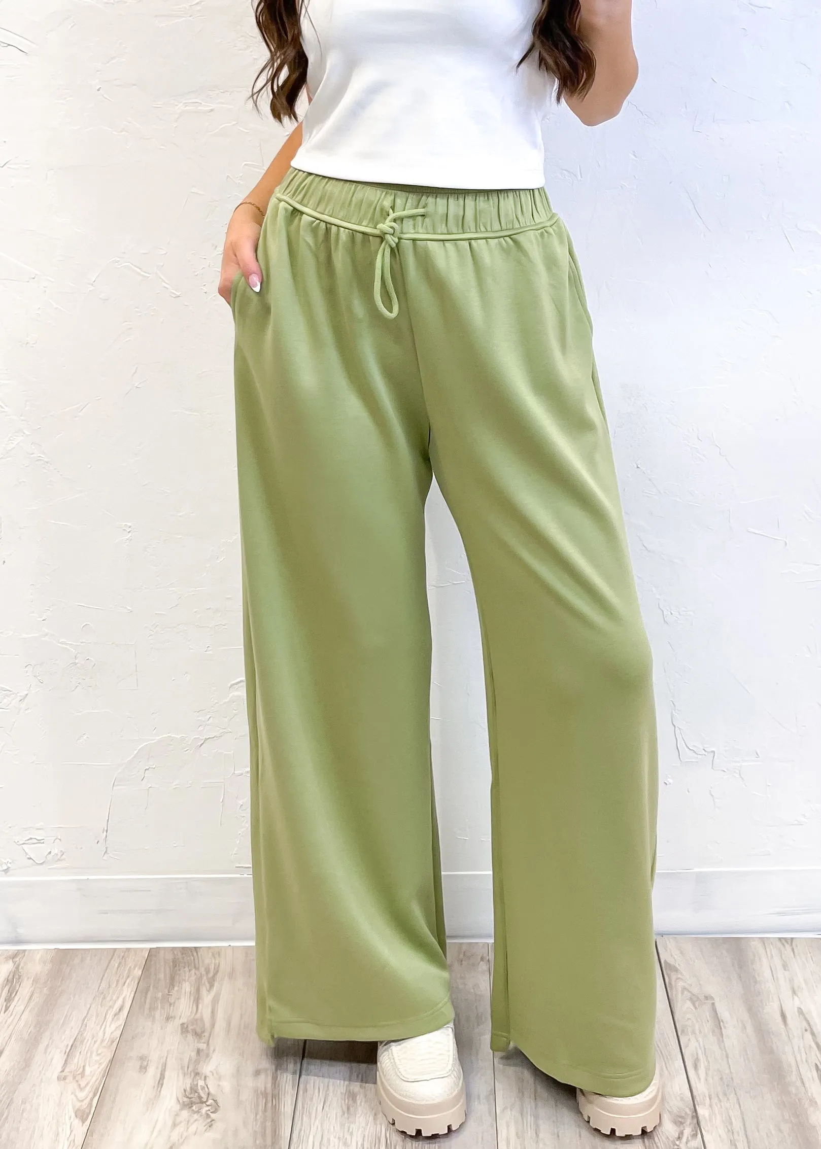 Stay For A While Drawstring Pant | Tea Green