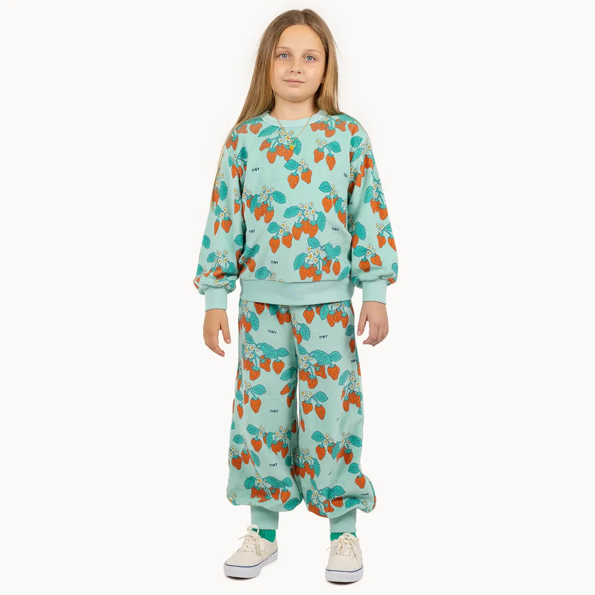 Strawberries Sweatpants in Washed Emerald by Tinycottons