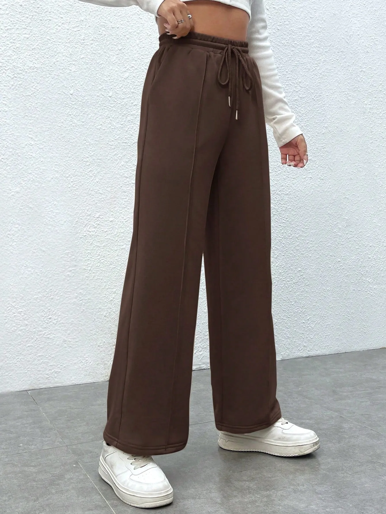 SXV Drawstring Waist Wide Leg Spring Black Sweatpants
