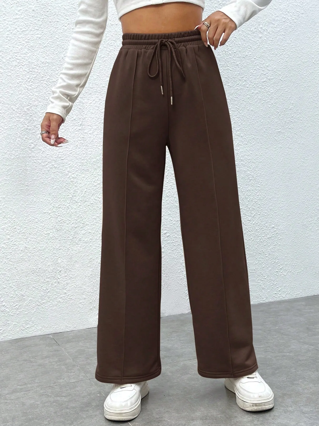 SXV Drawstring Waist Wide Leg Spring Black Sweatpants