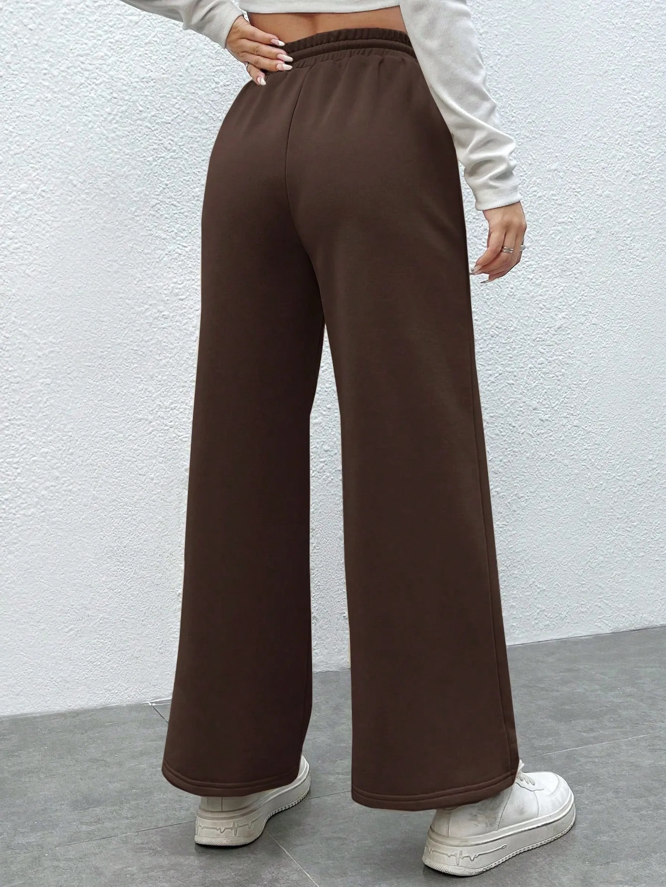 SXV Drawstring Waist Wide Leg Spring Black Sweatpants