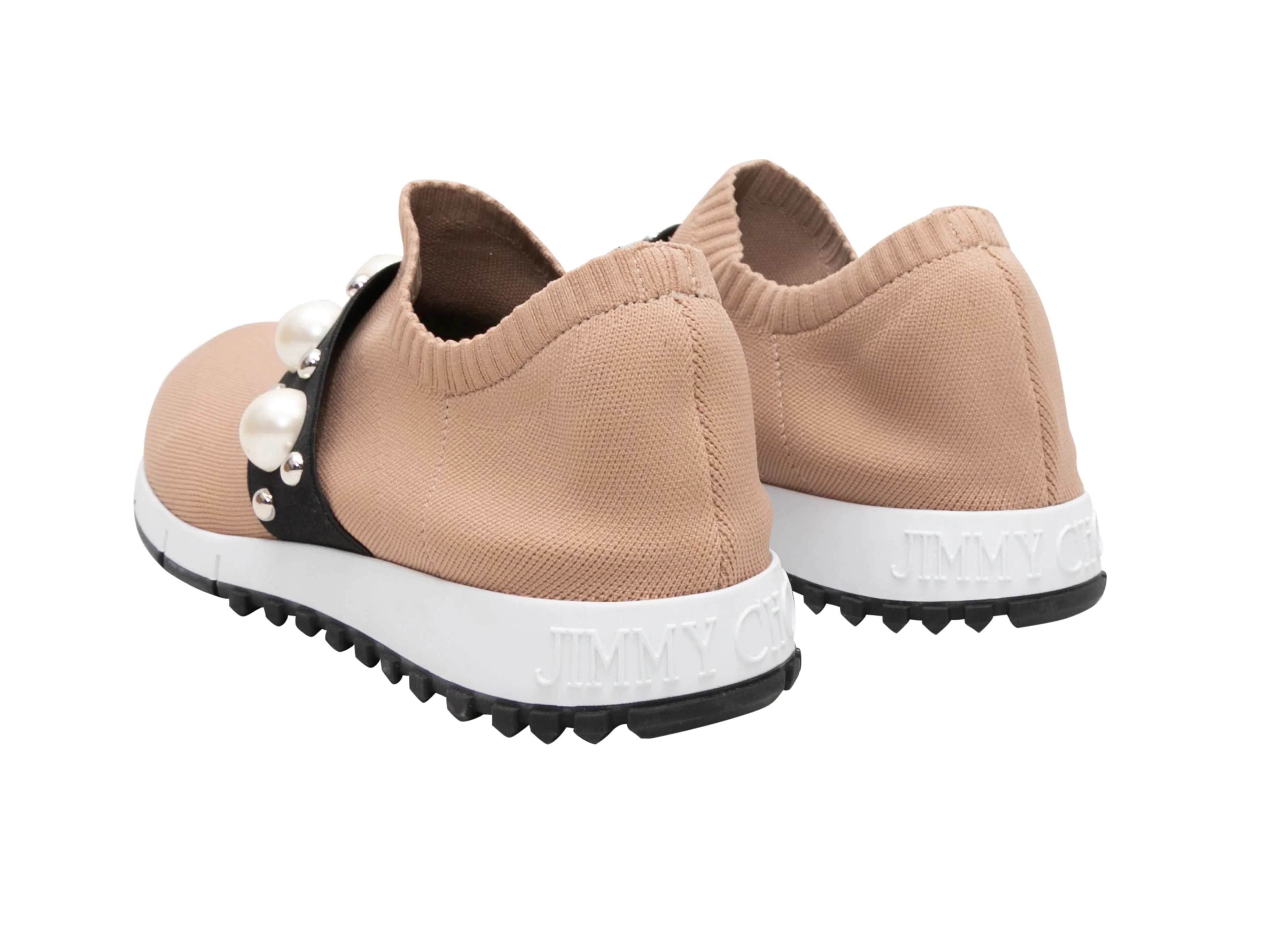 Tan Jimmy Choo Verona Faux Pearl-Embellished Slip-On Sneakers Size 40.5