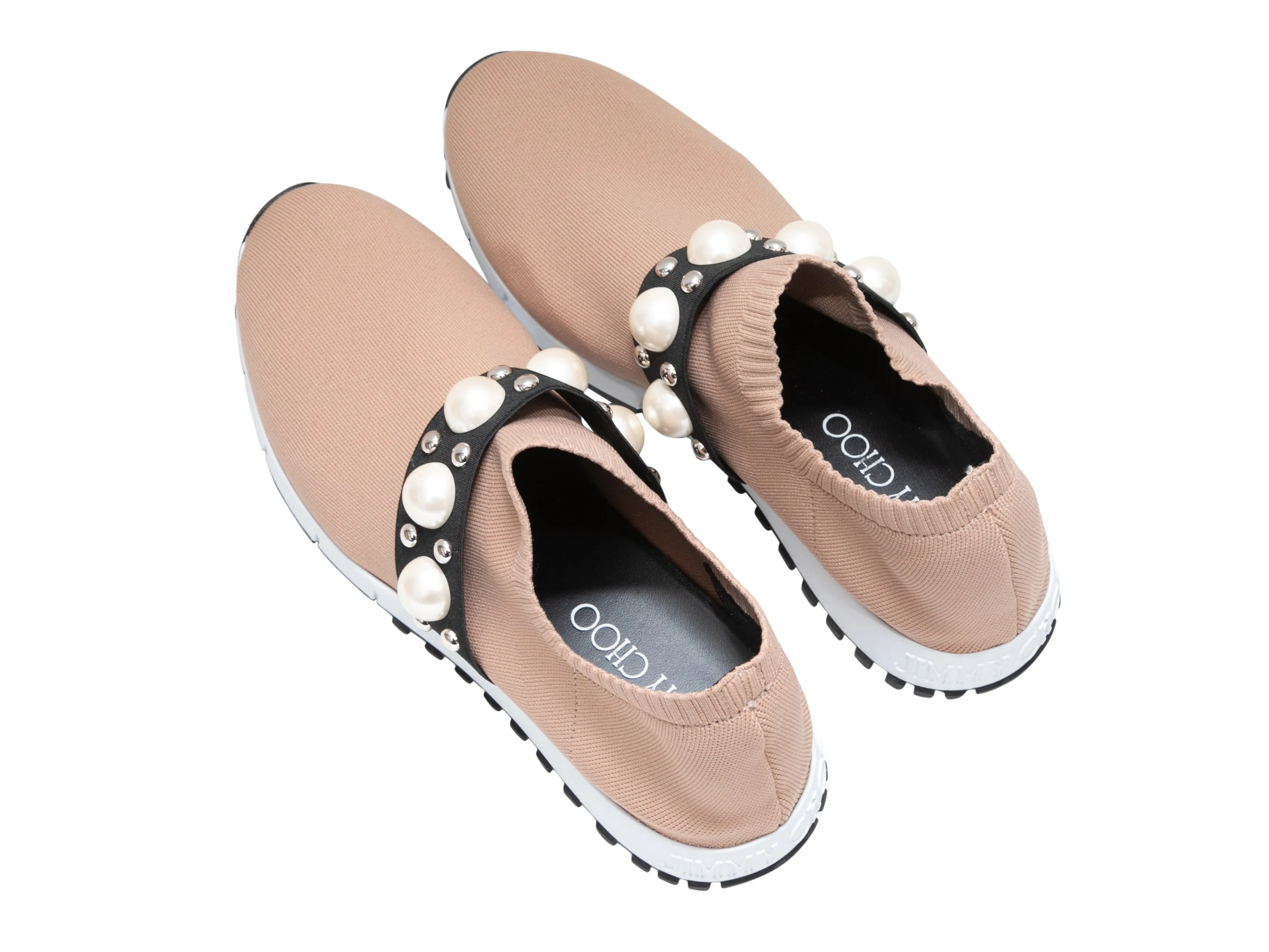 Tan Jimmy Choo Verona Faux Pearl-Embellished Slip-On Sneakers Size 40.5