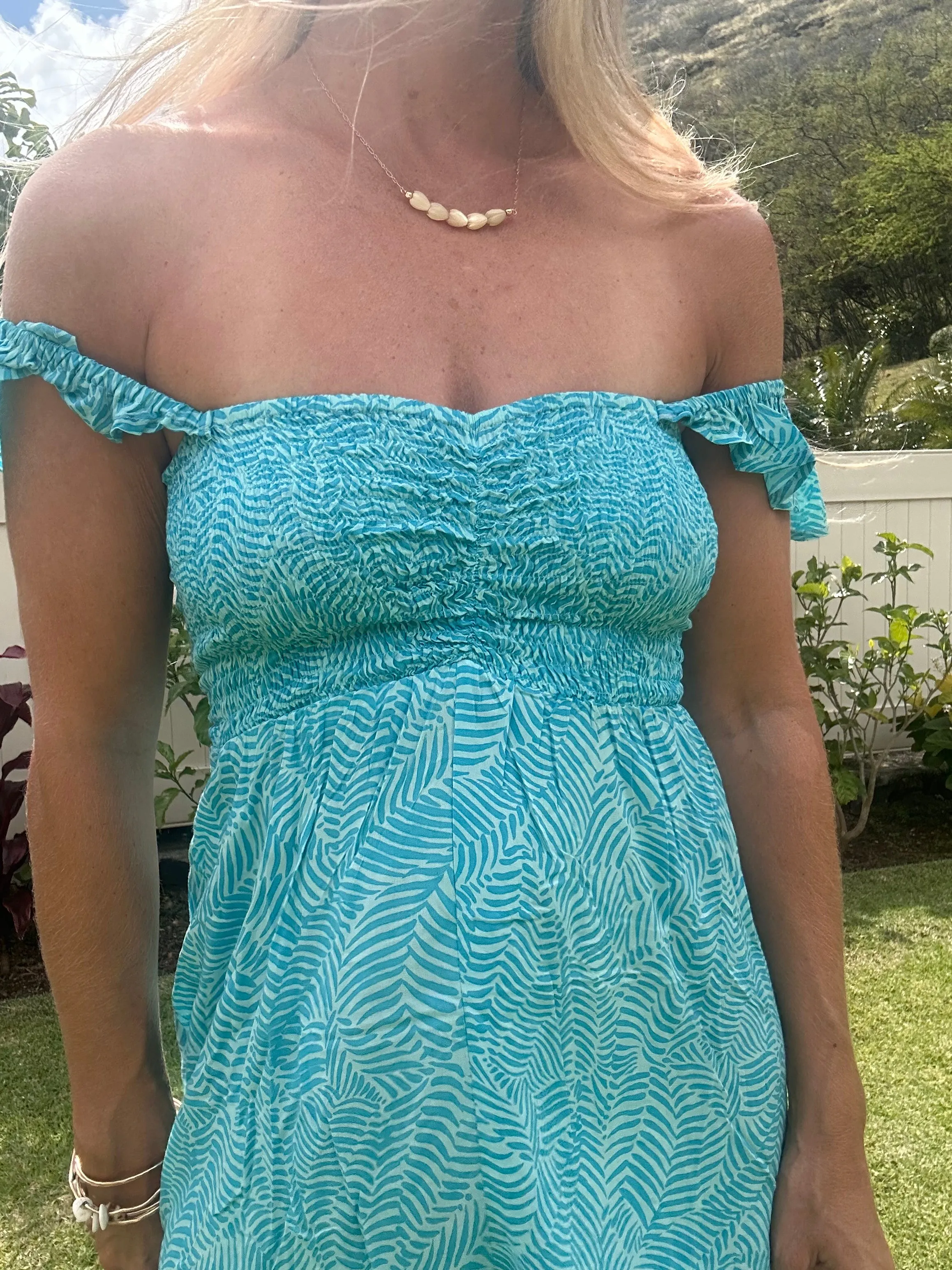 TIARE Brooklyn maxi dress-Geo Palms Teal